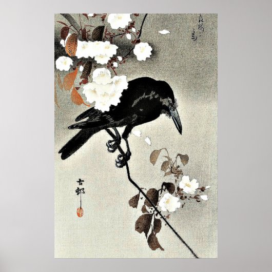 Crow and Cherry Blossom van Ohara Koson Poster (Voorkant)
