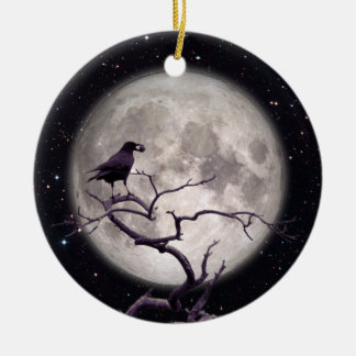 Crow and Moon, Crow Art, Raven, Gothic, Night Keramisch Ornament