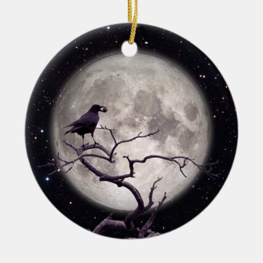 Crow and Moon, Crow Art, Raven, Gothic, Night Keramisch Ornament (Voorkant)