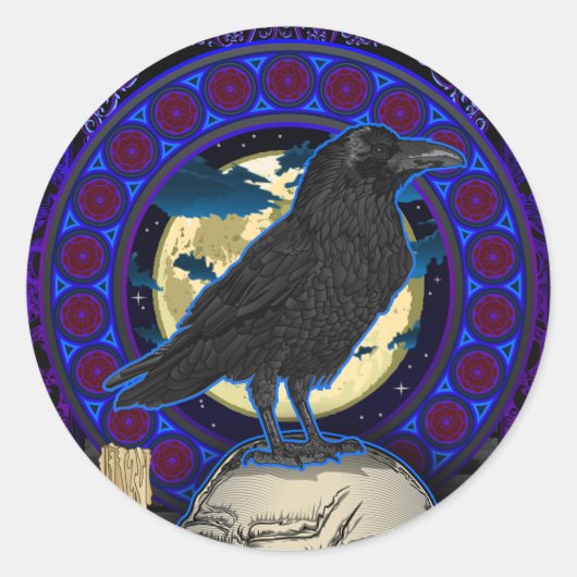 Crow and Skull Design gothique autocollant rond (Devant)