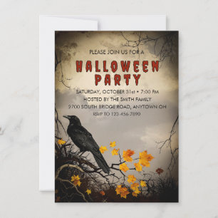 Crow & Autumn verlaat Halloween Party Kaart