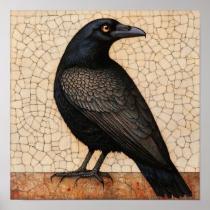 Crow Bird Abstract schilderij Poster
