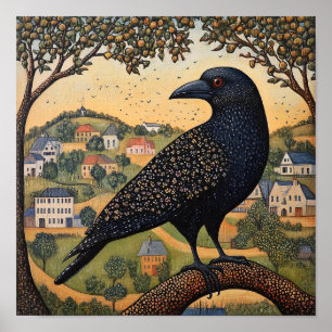 Crow Bird Abstract schilderij Poster
