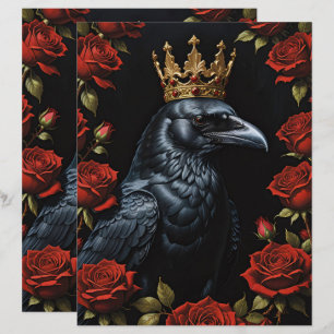 Crow dans une couronne d'or Red Roses Papier à res