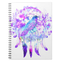 Crow Dreamcatcher Blauw Paarse Bloemen