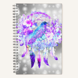 Crow Dreamcatcher Blauw Paarse Bloemen Notitieboek
