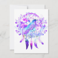 Crow Dreamcatcher Blauw Paarse Bloemen