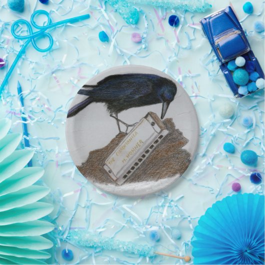 Crow en Harmonica Papieren Bordje (Feest)