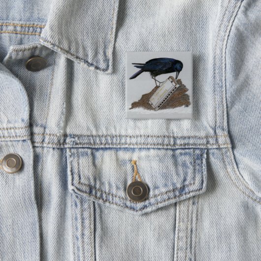 Crow en Harmonica Vierkante Button 5,1 Cm (In situ)
