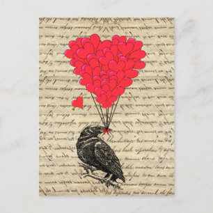 Crow en hartvormige ballonnen Briefkaart