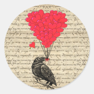Crow en hartvormige ballonnen Ronde Sticker