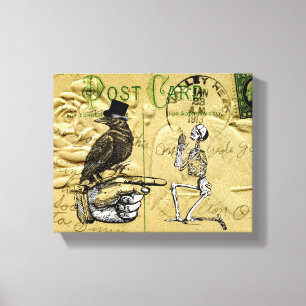 Crow en skelet canvas afdruk