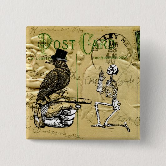 Crow en skelet vierkante button 5,1 cm (Voorkant)