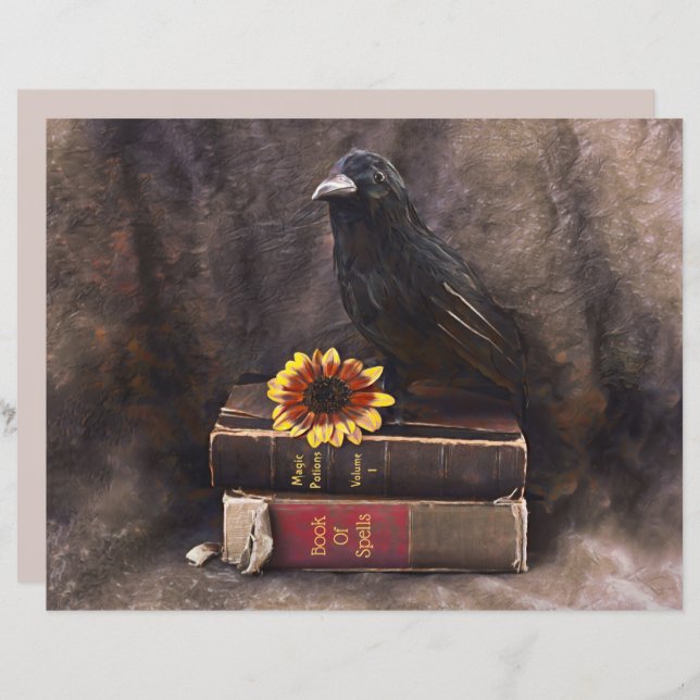 Crow Gothic  Old Books Floral Sunflower (Voorkant / Achterkant)