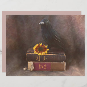 Crow Gothic Old Books Sunflower Art