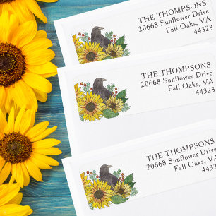 Crow in Autumn Flowers Thanksgiving Return Address Etiket
