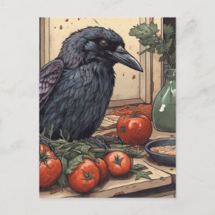 Crow in de keuken briefkaart