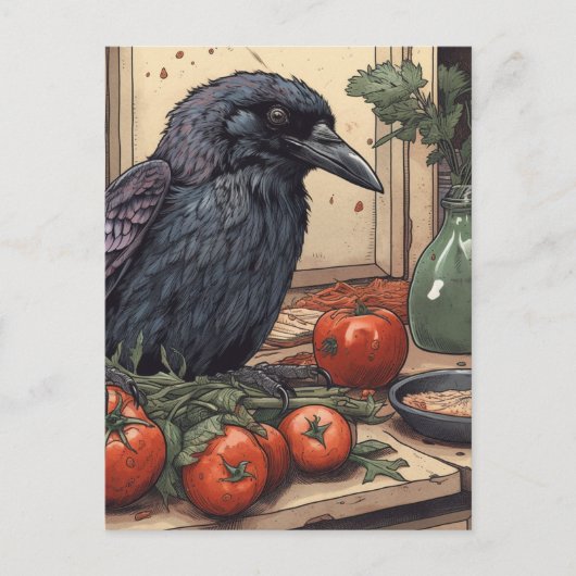 Crow in de keuken briefkaart (Voorkant)