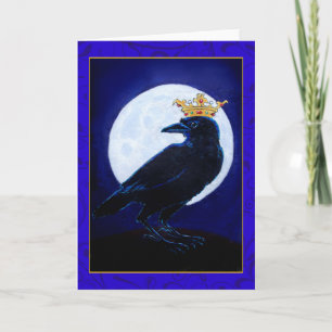 Crow King of Queen met Moon, Crown wenskaart Kaart