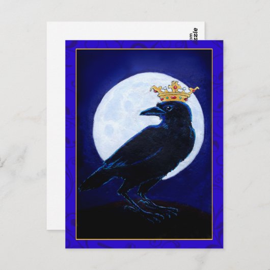 Crow King of Queen met Moon en crown briefkaart (Voorkant / Achterkant)