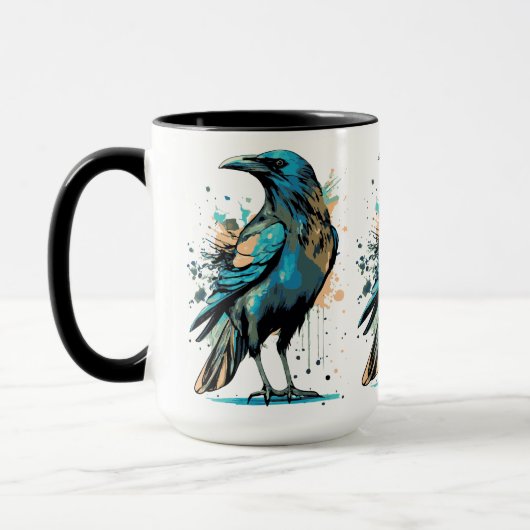Crow Mystic - Black Raven Illustration - Crow Mug (Gauche)
