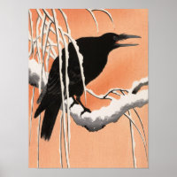 Crow on a Snow Covered Branch by Ohara Koson