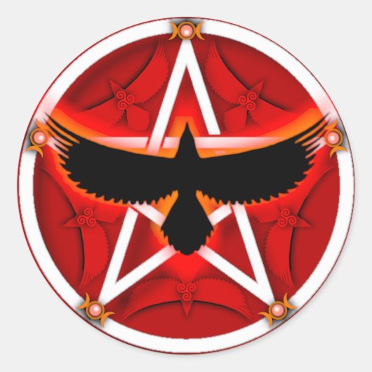 Crow Pentacle - Rood Ronde Sticker (Voorkant)