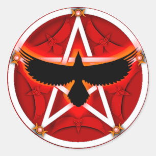 Crow Pentacle - Rood Ronde Sticker