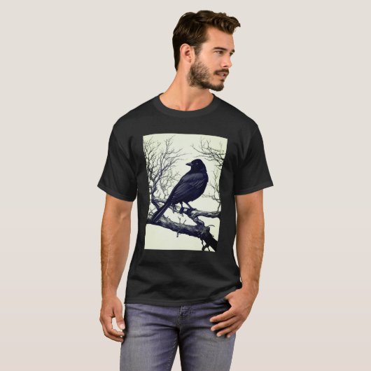 Crow Perched on Bare Winter Branches T-shirt (Voorkant volledig)