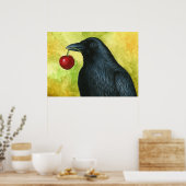 Crow Raven Bird 55 holding cherry Poster (Keuken)
