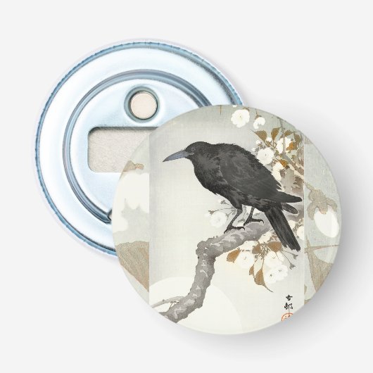 Crow Raven Koson Japanese Bird Button Flesopener (Voorkant)