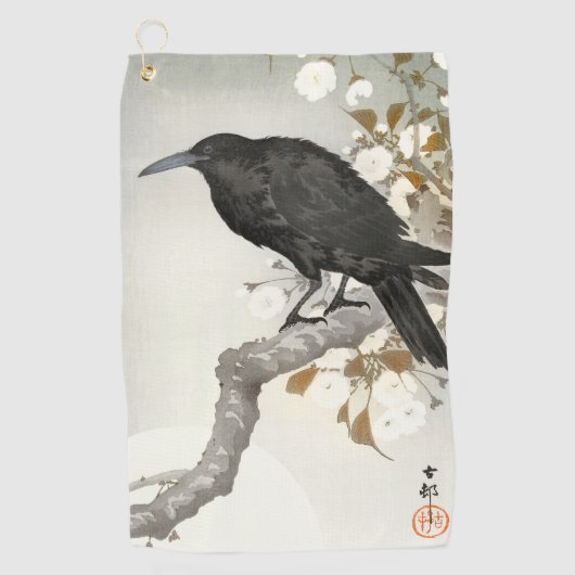 Crow Raven Koson Japanese Bird Golfhanddoek (Voorkant)