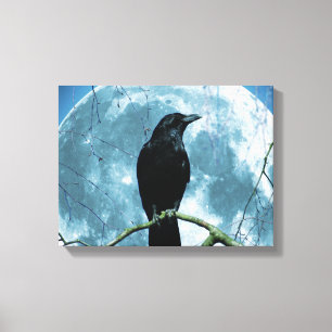 Crow Raven Moon Night Gothic Fantasy Stunning Canvas Afdruk
