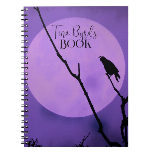 Crow Silhouette Lavender Paarse Moon Notitieboek (Voorkant)