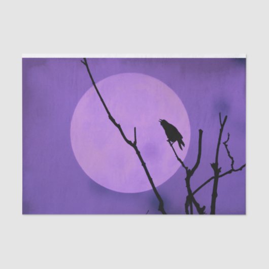 Crow Silhouette Lavender Paarse Moon Tissuepapier (Voorkant)