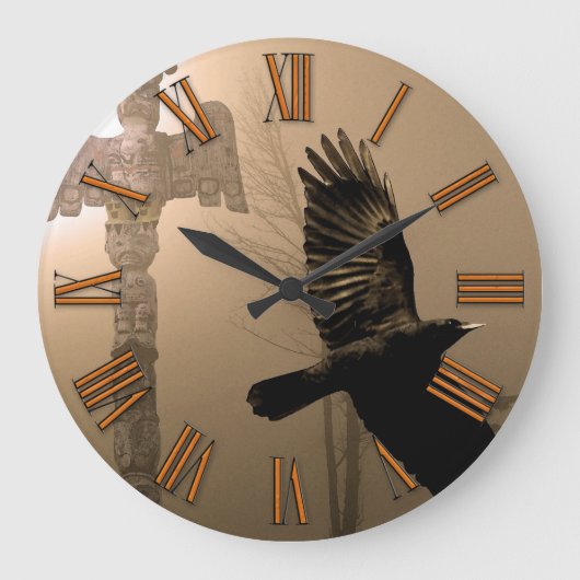 Crow & Totem Pole Native American Art Clock Grote Klok (Voorkant)