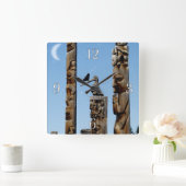Crow & Totem Poles Native American Art Horloge (Maison)