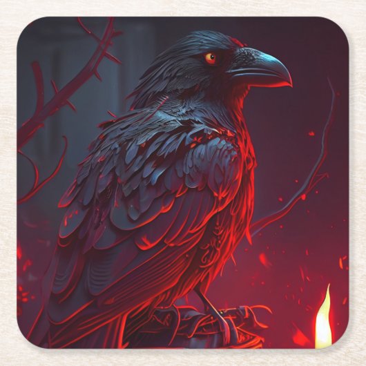 Crow Vierkante Kartonnen Onderzetter (Voorkant)