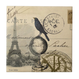 Crow Wereldbol Paris Tile of Trivet Tegeltje