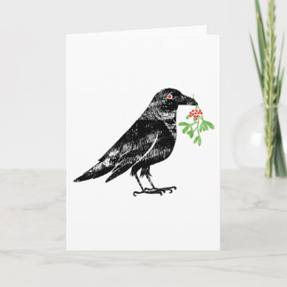 Crow with Mistletoe in it's beak 5"x7"  Kaart