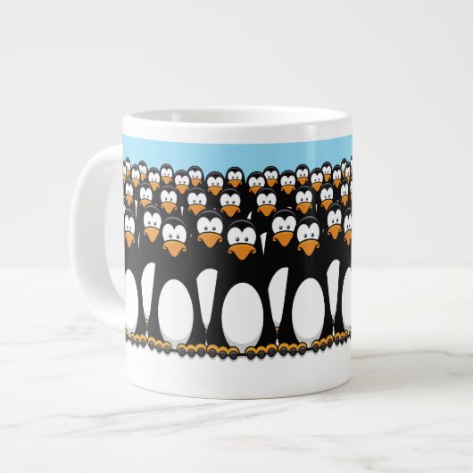 Crowd of Funny Cartoon Penguins op sneeuw Jumbo Mok (Voorkant links)