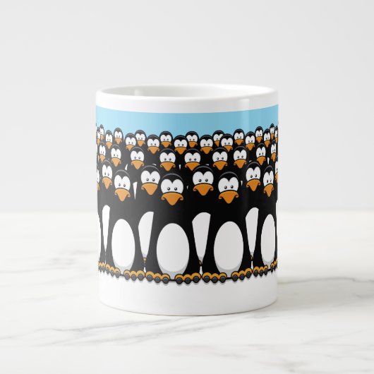 Crowd of Funny Cartoon Penguins op sneeuw Jumbo Mok (Voorkant)