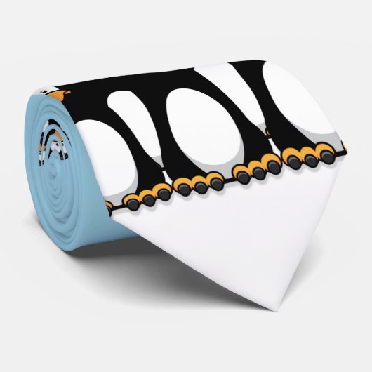 Crowd of Funny Cartoon Penguins op sneeuw Stropdas (Opgerold)