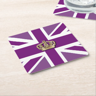 Crown and Union Jack Patriotic Square Paper Coaste Vierkante Kartonnen Onderzetter