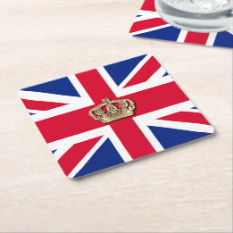 Crown and Union Jack Patriotic Vierkante Kartonnen Onderzetter