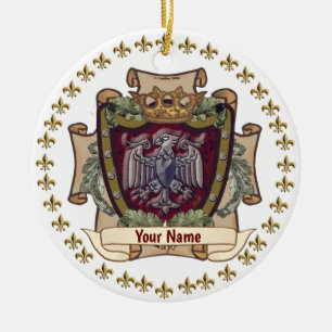 Crown Banner Eagle Achternaam Keramisch Ornament