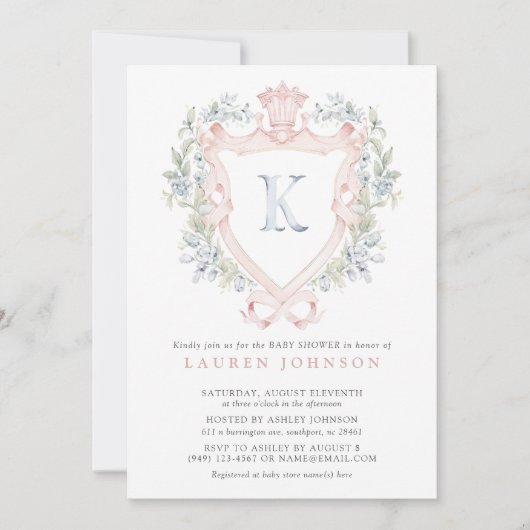 Crown Crest Monogram Roze Blauw Baby shower Kaart (Voorkant)