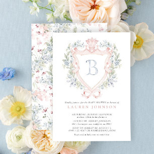 Crown Crest Monogram Roze Blauw Baby shower Kaart