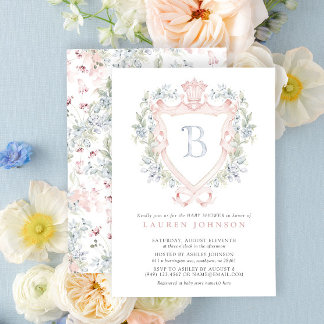 Crown Crest Monogram Roze Blauw Baby shower Kaart