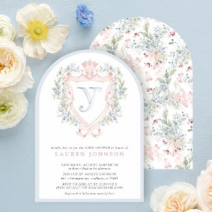 Crown Crest Monogram Roze Blauw Baby shower Kaart